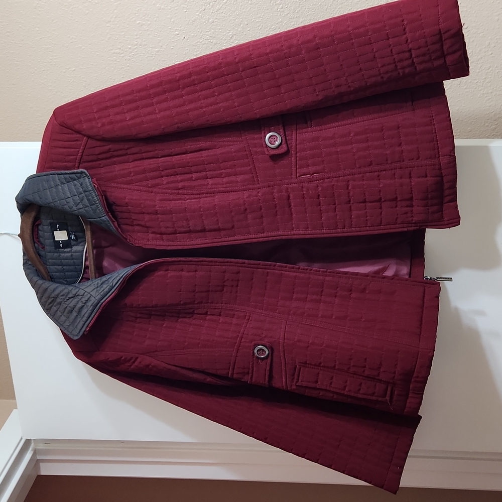 Gallery, Womens, Quilted Zip Coat, Maroon, Red and Pewter - Picture 3 of 14